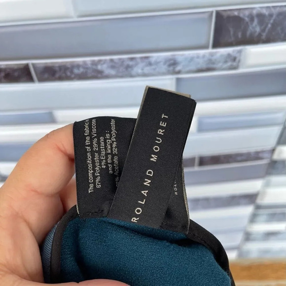 ROLAND MOURET JEDDLER TEAL CREPE CAP SLEEVE DRESS SIZE 14 - Picture 10 of 14